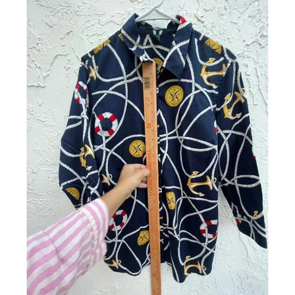 Vintage Lauren Ralph Lauren Womens Nautical Sailor Anchor Button Down Shirt 1X - Picture 3 of 9